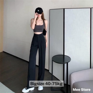 Quần nữ ống rộng bigsize 40-80kg suông lưng cao cúc khóa trước vải tuyết mưa – Đen Trắng Kem Nâu Mã Giá 125k 7