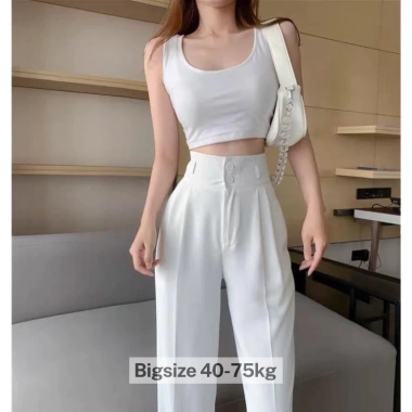Quần nữ ống rộng bigsize 40-80kg suông lưng cao cúc khóa trước vải tuyết mưa – Đen Trắng Kem Nâu Mã Giá 125k 8