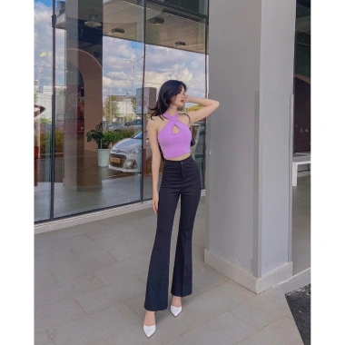 Quần Ống Loe Cạp Cao 1 Cúc Nhiều Màu Siêu Hách Dáng Giá 93.500đ