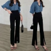 Quần ống loe cạp cao dài màu đen xẻ gấu, xẻ tà, ống vẩy cá tính - Phong cách công sở, giảm giá 79.000₫