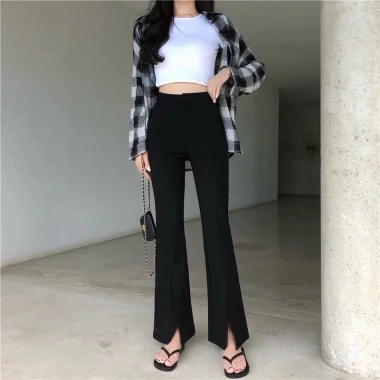 Quần ống loe cạp cao dài màu đen xẻ gấu, xẻ tà, ống vẩy cá tính - Phong cách công sở, giảm giá 79.000₫ 4