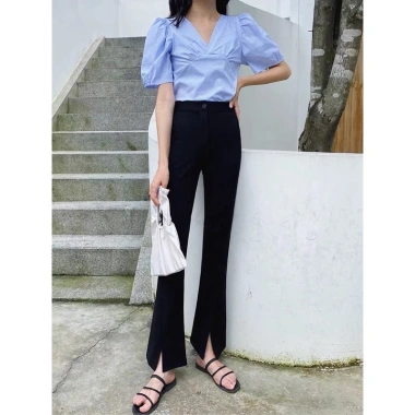 Quần ống loe cạp cao dài màu đen xẻ gấu, xẻ tà, ống vẩy cá tính - Phong cách công sở, giảm giá 79.000₫ 5