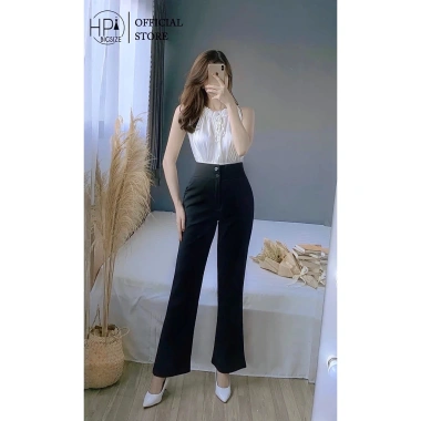 Quần ống loe nữ cạp cao 2 cúc vải co giãn dài siêu tôn dáng đẹp Giá 125.996 VND 5