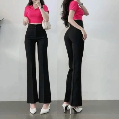 Quần ống loe nữ cạp cao đen dài 2 cúc cá tính, vải mềm dày dặn - 120.000đ