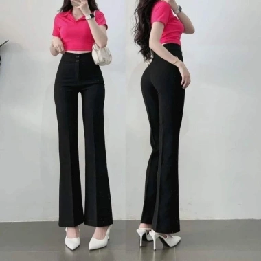 Quần ống loe nữ cạp cao đen dài 2 cúc cá tính, vải mềm dày dặn - 120.000đ