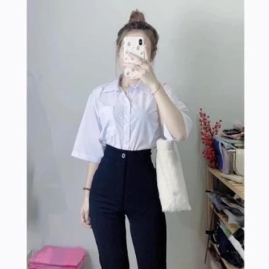 Quần Ống Loe Nữ Cạp Cao Xẻ Gấu Trước Cúc Tôn - Vải Mềm, Lưng Cao, Cá Tính Công Sở