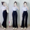 Quần Ống Loe Nữ Cạp Cao Xẻ Gấu Trước Cúc Tôn - Vải Mềm, Lưng Cao, Cá Tính Công Sở 6