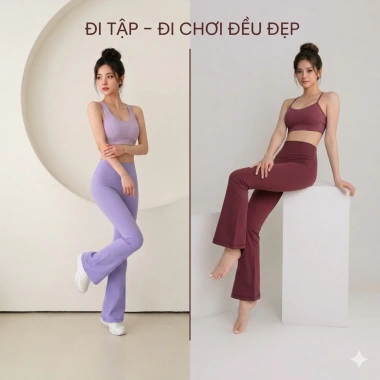 Quần ống loe nữ yoga cạp cao thun lạnh co giãn thấm hút mồ hôi tập tại nhà 9
