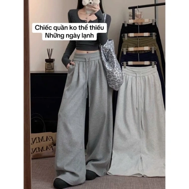 Quần ống rộng cạp to xu hướng 2.025 chất dày mịn không xù size 93-103cm 93.990đ