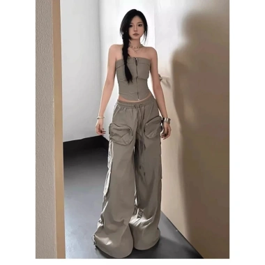 Quần Ống Rộng mới áo Mỹ, quần yếm trễ vai tôn dáng, bộ hở vai Hot Girl Retro G4S8 - giảm giá 20% 276,480₫