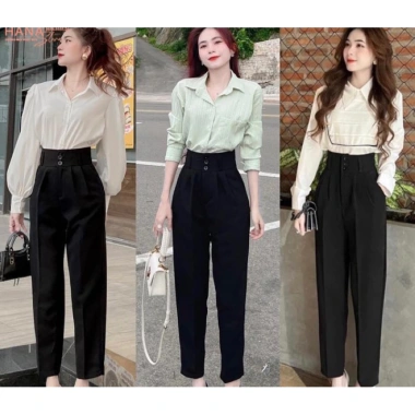 Quần ống rộng nữ cạp cao baggy, bo gấu 1‑3 khuy, vải tuyết mưa hàn: Đi học & đi làm 3 Quần ống rộng nữ cạp cao baggy, bo gấu 1‑3 khuy, vải tuyết mưa hàn: Đi học & đi làm 3