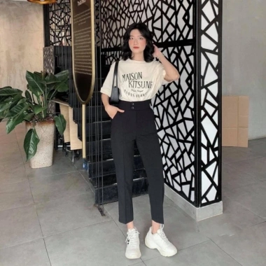 Quần ống rộng nữ cạp cao baggy, bo gấu 1‑3 khuy, vải tuyết mưa hàn: Đi học & đi làm