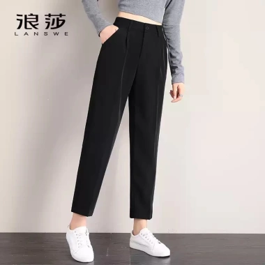 Quần ống rộng nữ cạp cao baggy, bo gấu 1‑3 khuy, vải tuyết mưa hàn: Đi học & đi làm