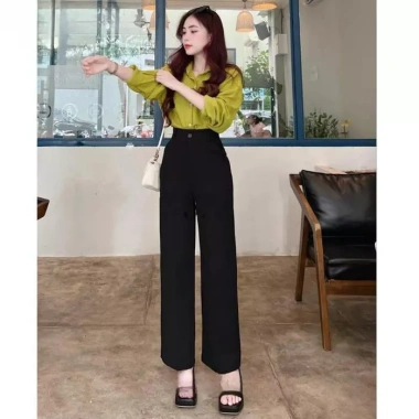 Quần ống rộng nữ cạp cao xanh đen dáng dài 1 khuy thích hợp đi học làm du lịch biển giá 73.000₫ 2 Quần ống rộng nữ cạp cao xanh đen dáng dài 1 khuy thích hợp đi học làm du lịch biển giá 73.000₫ 2
