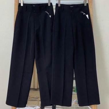 Quần ống rộng nữ cạp cao xanh đen dáng dài 1 khuy thích hợp đi học làm du lịch biển giá 73.000₫