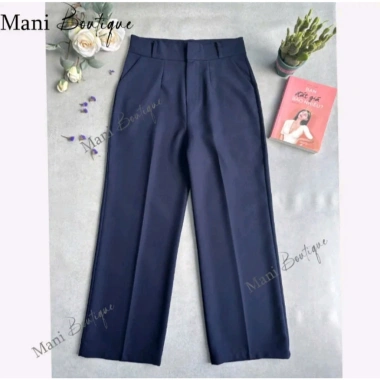 Quần ống rộng nữ cạp cao xanh đen dáng dài 1 khuy thích hợp đi học làm du lịch biển giá 73.000₫