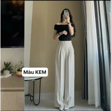 Quần ống rộng nữ cạp liền lưng cao vải GOLD NHẬT, khóa sườn - Giá ưu đãi 128k