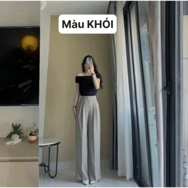 Quần ống rộng nữ cạp liền lưng cao vải GOLD NHẬT, không nhăn, giá chỉ 155,200đ