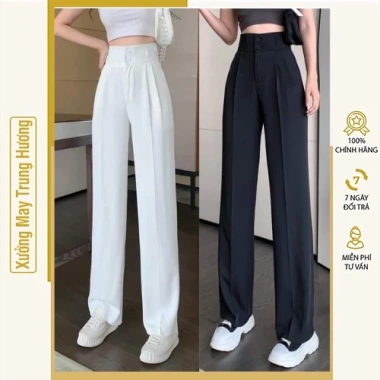 Quần ống rộng nữ lưng cao 2 khuy, chất tuyết mưa, nhiều màu – Dễ phối, 109k