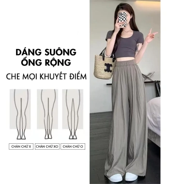 Quần ống rộng nữ vải gió nhăn xịn cạp chun dài 105cm - 4 màu mềm mịn, thích hợp 4 mùa Hiền Trang Tailor 5