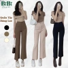 Quần ống suông dáng loe vải Tây Âu Hàn Quốc cạp lưng cao, 3 màu đen nâu be, dài 90‑92cm - BiBi