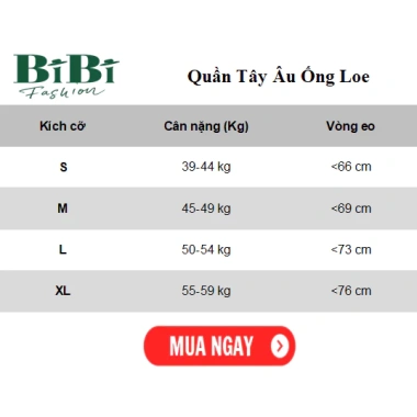 Quần ống suông dáng loe vải Tây Âu Hàn Quốc cạp lưng cao, 3 màu đen nâu be, dài 90‑92cm - BiBi