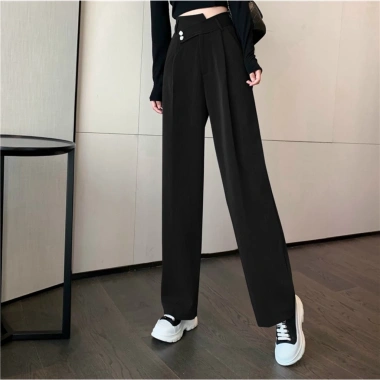 Quần ống suông nữ dài rộng cạp chéo 2 khuy lệch, vải tây ulzzang, chỉ 99.000đ
