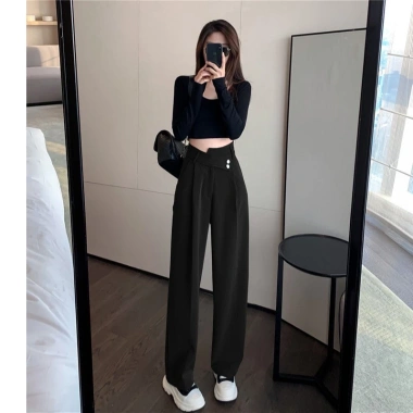Quần ống suông nữ dài rộng cạp chéo 2 khuy lệch, vải tây ulzzang, chỉ 99.000đ