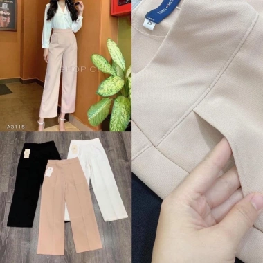 Quần ống suông nữ khóa sườn, ống rộng, cạp cao, vải đen trắng be - Giá 104.000 VND 3