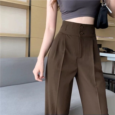Quần ống suông rộng nữ 2 cúc lưng cao Ruby chất Okélla - Giá chỉ 145.000đ