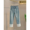 Quần Ren Ôm Hơn Cao Cấp Dài Mùa Xuân Nữ - Thẳng Thuốc Lạ Ống Đến Mắt Cá Chân, Phong Cách Jeans