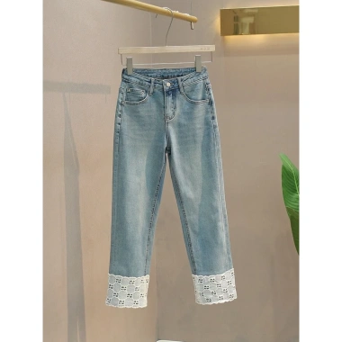 Quần Ren Ôm Hơn Cao Cấp Dài Mùa Xuân Nữ - Thẳng Thuốc Lạ Ống Đến Mắt Cá Chân, Phong Cách Jeans Quần Ren Ôm Hơn Cao Cấp Dài Mùa Xuân Nữ - Thẳng Thuốc Lạ Ống Đến Mắt Cá Chân, Phong Cách Jeans