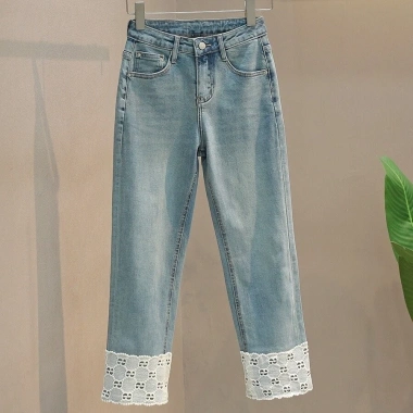 Quần Ren Ôm Hơn Cao Cấp Dài Mùa Xuân Nữ - Thẳng Thuốc Lạ Ống Đến Mắt Cá Chân, Phong Cách Jeans
