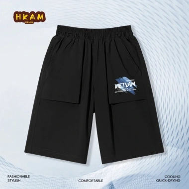 Quần short công sở bé trai HKAM vải mềm mịn, thiết kế hiện đại, in graffiti, giảm giá 6