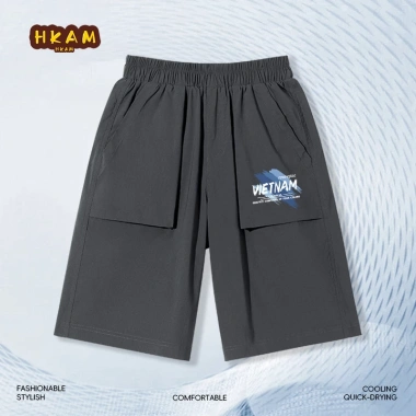 Quần short công sở bé trai HKAM vải mềm mịn, thiết kế hiện đại, in graffiti, giảm giá 9