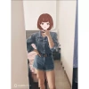 Quần short denim ống rộng lưng cao dài tay, cổ điển - Giá giảm 468.893 VND 2