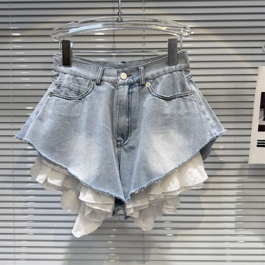 Quần short denim vát rộng ren viền trắng - ngọt cay, rửa nước, chỉ 588.018₫