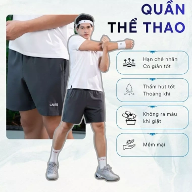 Quần short dù nam co giãn LADOS 14.086, dây rút, túi khóa kéo, phù hợp chạy bộ và tập gym - Giá chỉ 86.000 VND 7
