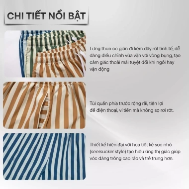 Quần short đùi lụa kẻ sọc LADOS-4.186 lưng chun co giãn, mùa hè thoải mái mặc nhà 3