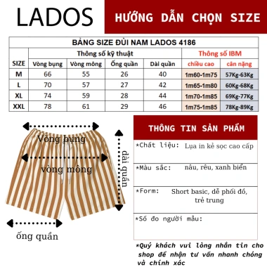 Quần short đùi lụa kẻ sọc LADOS-4.186 lưng chun co giãn, mùa hè thoải mái mặc nhà 7