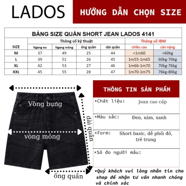 Quần Short Jean Nam LADOS-4.141 chất jean cao cấp, mịn đứng form, phong cách trẻ, dễ phối đồ - Giá chỉ 209.000₫