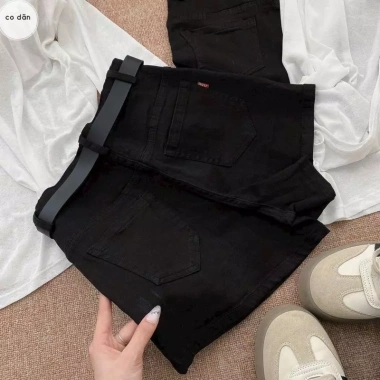 Quần short jean nữ co dãn form ôm, cạp cao, lên cuốn trơn cơ bản, dáng thon AH06 – Giá 159k