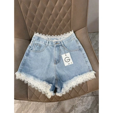 Quần short jean nữ lưng cao REN-MS014 chất denim viền tua, giảm giá 139k
