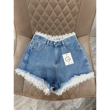 Quần short jean nữ lưng cao REN-MS014 chất denim viền tua, giảm giá 139k