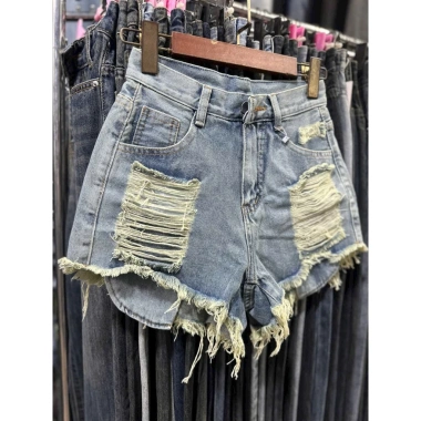 Quần short jean nữ lưng cao, túi lộ, rách siêu hack dáng - 129k
