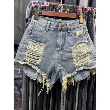 Quần short jean nữ lưng cao, túi lộ, rách siêu hack dáng - 129k