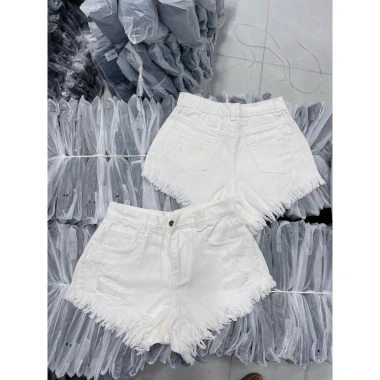 Quần short jean nữ trắng rách đùi lai tua cạp lưng cao hotgirl thời trang 139k