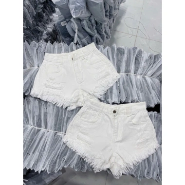 Quần short jean nữ trắng rách đùi lai tua cạp lưng cao hotgirl thời trang 139k