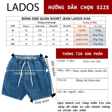 Quần short jeans nam LADOS 4.104 lưng thun cao cấp, dây rút, trẻ trung thời trang - 199k 4