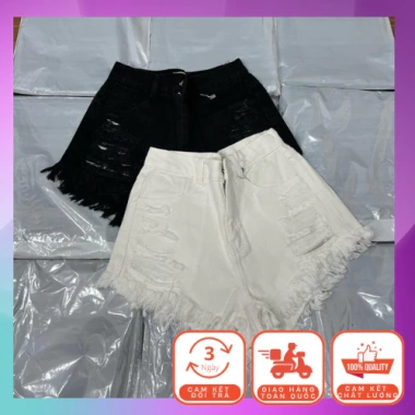Quần short jeans nữ 2 màu, kiểu rách, tua rua, cạp cao, siêu thoải mái, chỉ 129k